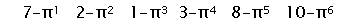 7-pi 1, 2-pi 2, 1-pi 3, 3-pi 4, 8-pi 5, 10-pi 6