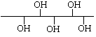 Chemical structure with a horizontal backbone and five hydroxyl (OH) groups attached at different positions, some extending above and some below the backbone.
