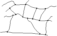 Polymer structure with a repeating CH2-CH backbone and a cross-linked network structure.