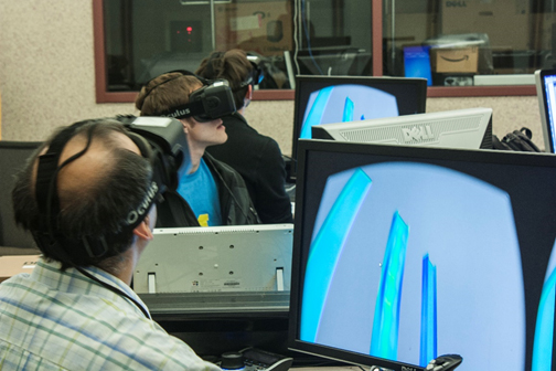 Figure 2: Several participants using a portable VR system (Oculus Rift). Figure 2: Several participants using a portable VR system (Oculus Rift).