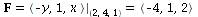 `and`(F = eval(`<,>`(`+`(`-`(y)), 1, x), [2, 4, 1]), eval(`<,>`(`+`(`-`(y)), 1, x), [2, 4, 1]) = `<,>`(-4, 1, 2))