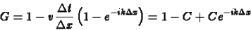 \begin{displaymath}
G=1-v\frac{\Delta t}{\Delta x}
\left(1-e^{-ik\Delta x}\right)
= 1-C + C e^{-ik\Delta x}
\end{displaymath}