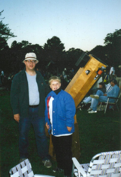 Father and Son with Homemade 10-Inch Dobsonian Telescope