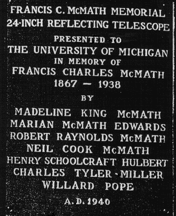 Plaque on McMath Telescope