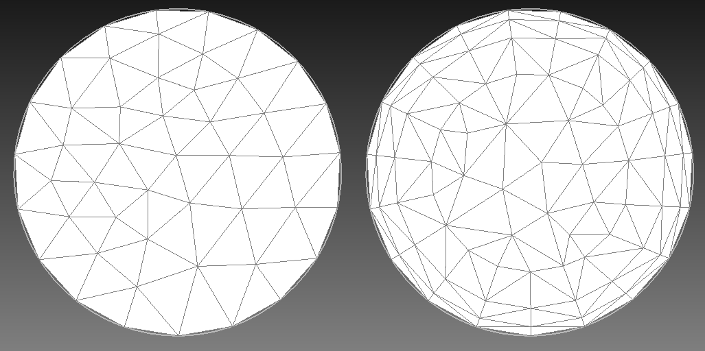 Comparison of a mesh without (left) and with (right) Boundary
layers. As can be seen the boundary layers increase the mesh density
towards the vessel
wall.