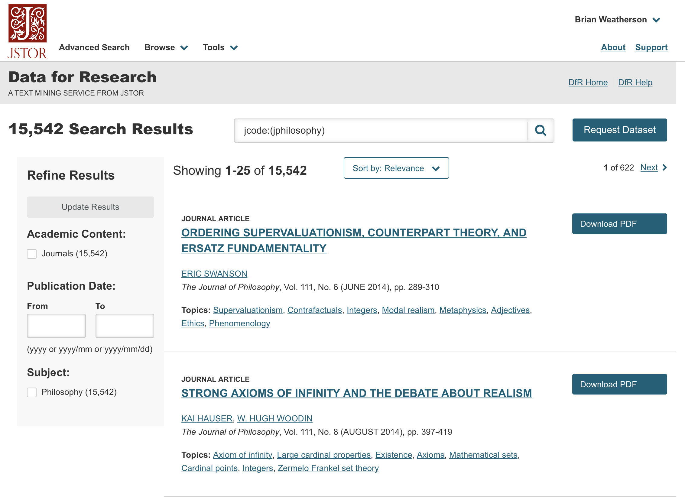 Finding all Journal of Philosophy articles